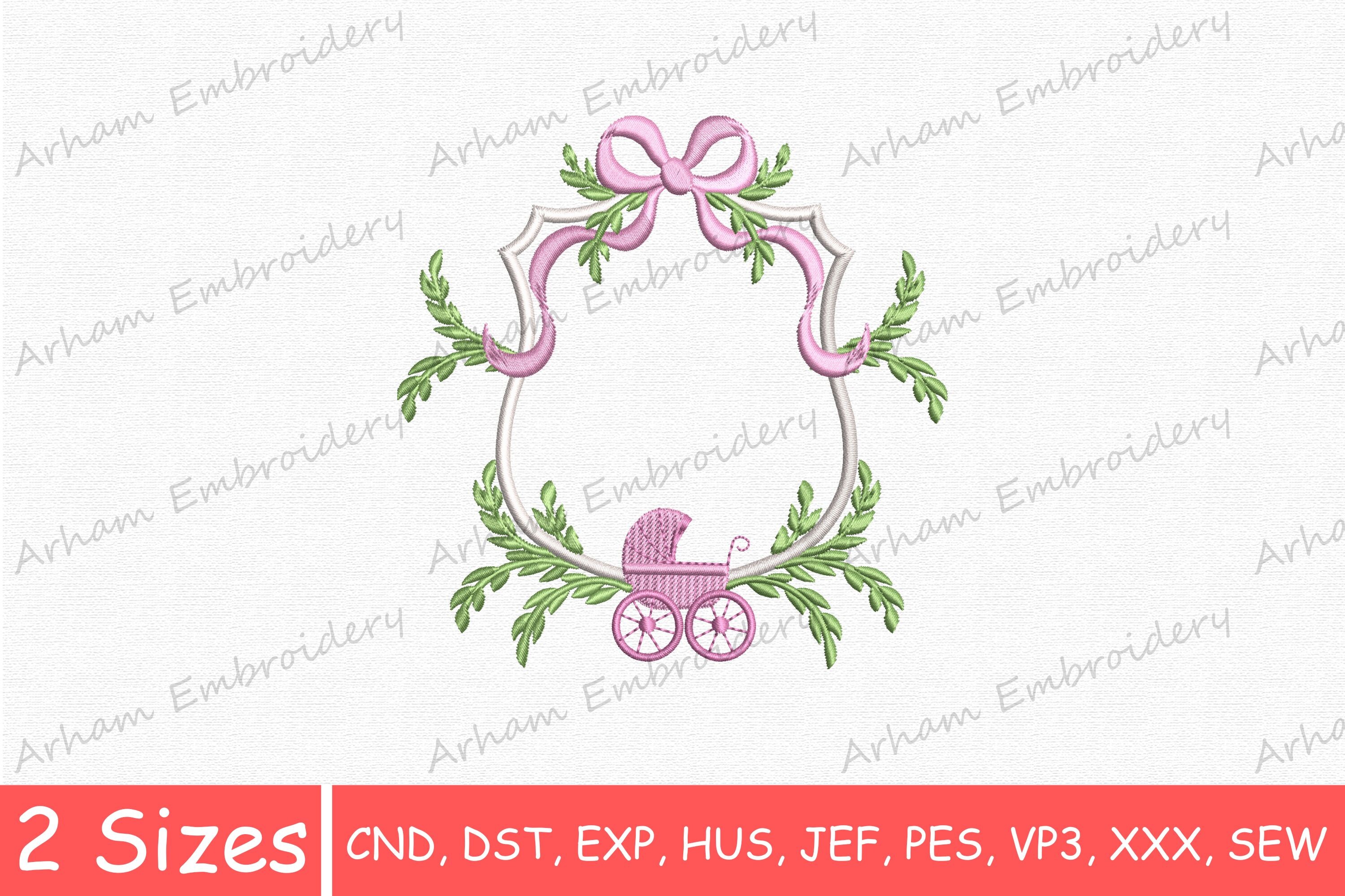 Baby Stroller Monogram Floral Bow Frame