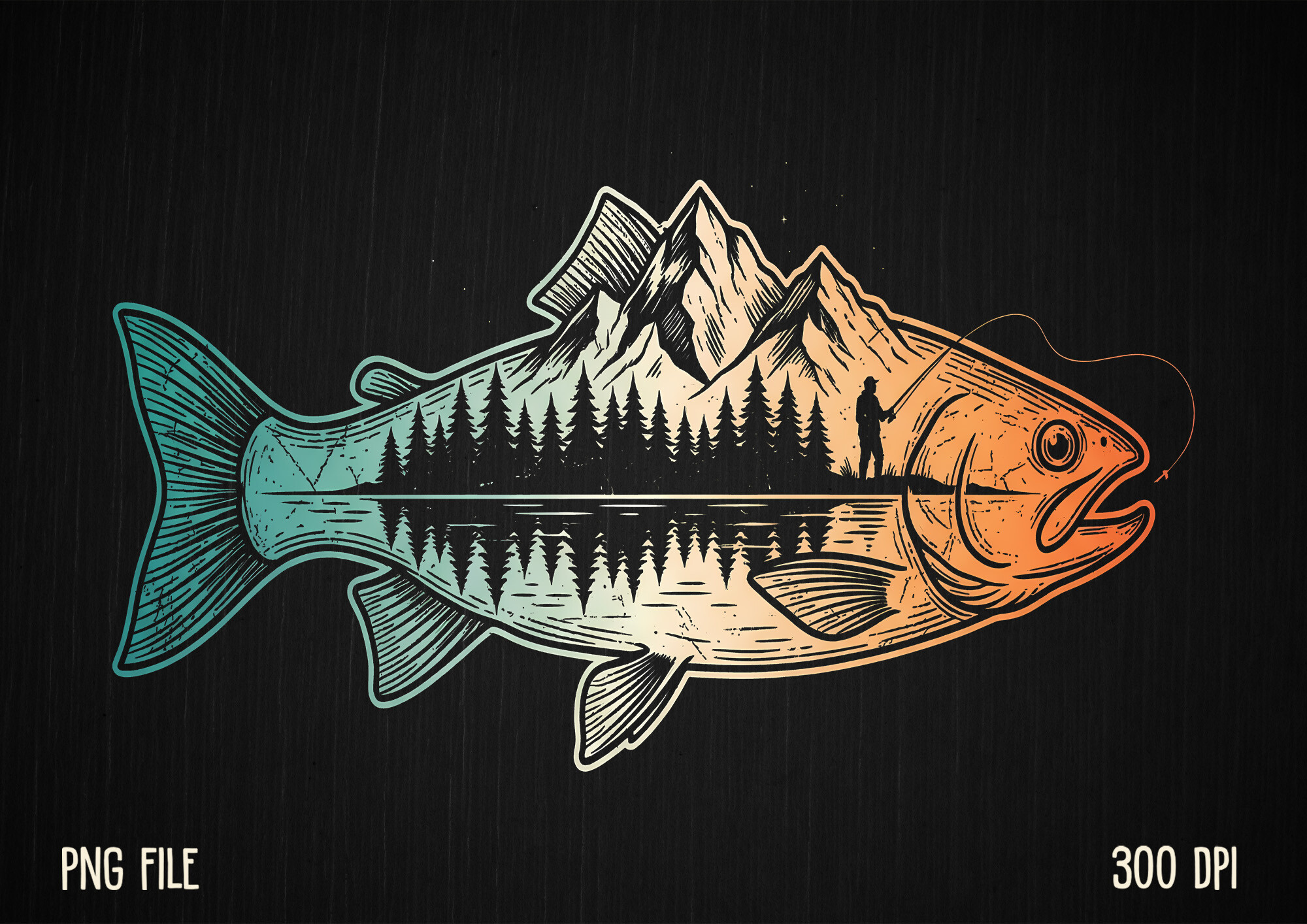 Bass Fishing Mountain Nature Outdoor PNG Graphic by SoftInk Studio ...