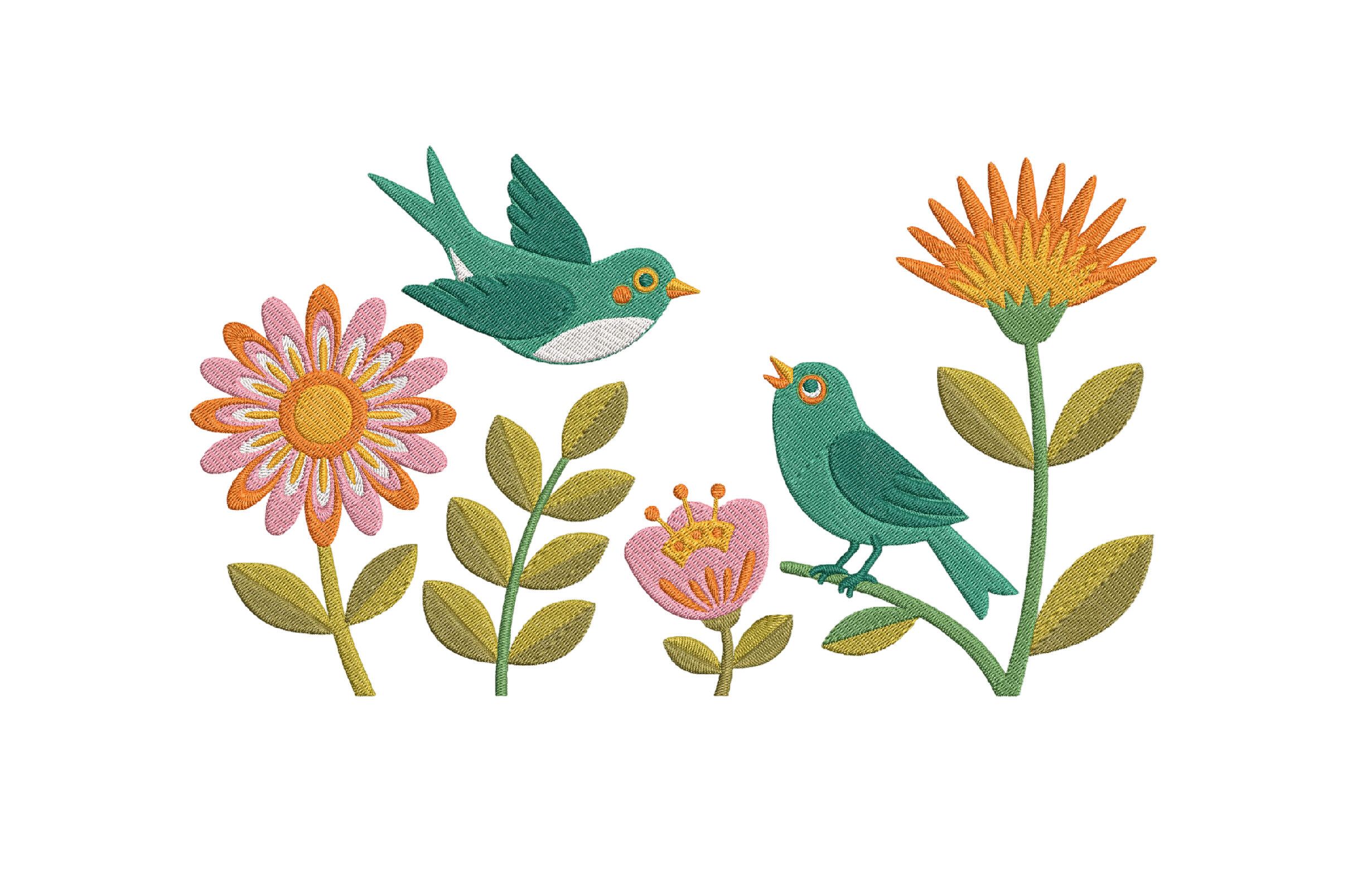 Birds and Flowers Embroidery Design