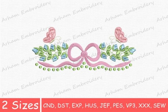 Butterfly Floral Leaf Border with Bow