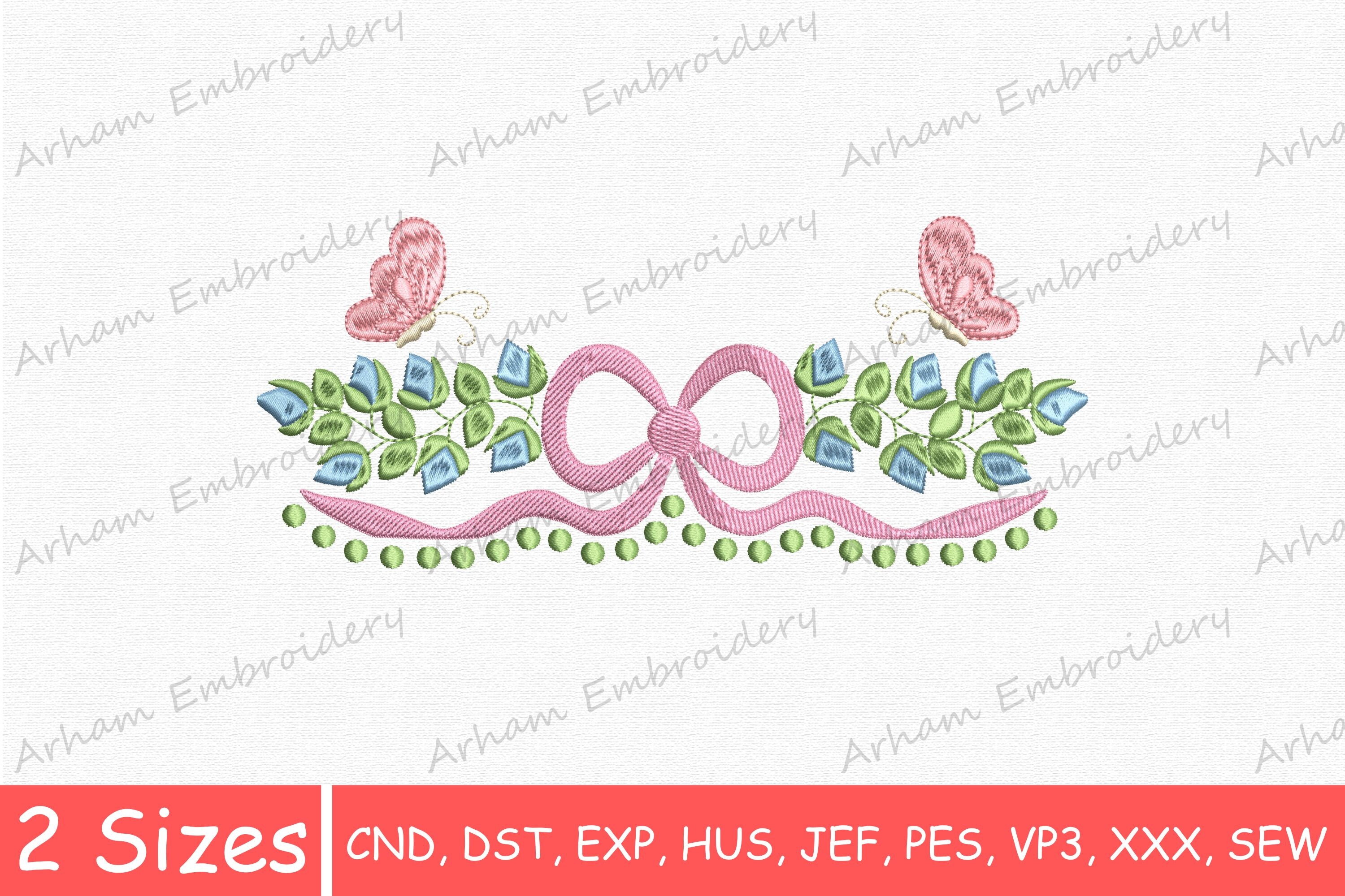 Butterfly Floral Leaf Border with Bow