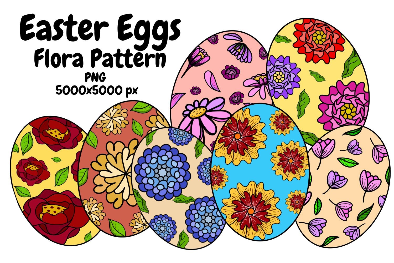 Easter Egg Flora Pattern PNG Elements