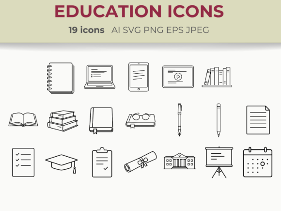 Education Line Icons Academic University Graphic Icons By CozyNest Studio