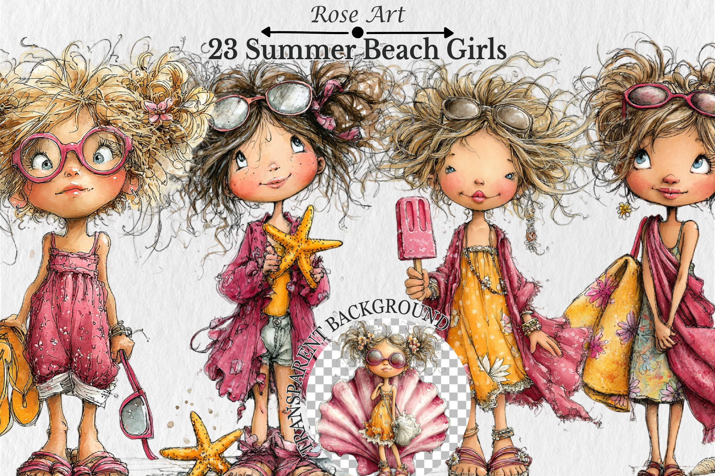 Funny Summer Beach Girls Clipart Graphic by Rose Art · Creative Fabrica