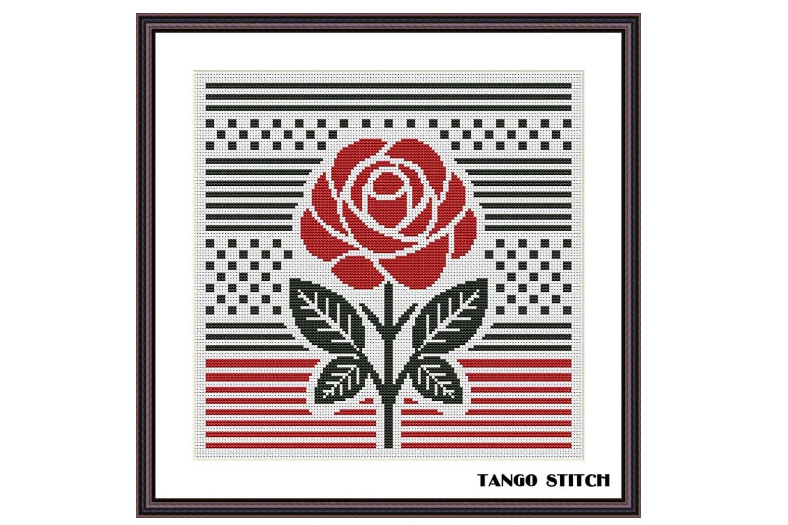 Modern Red Rose Cross Stitch Pattern