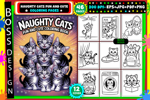 Naughty Cats Fun and Cute Coloring Pages