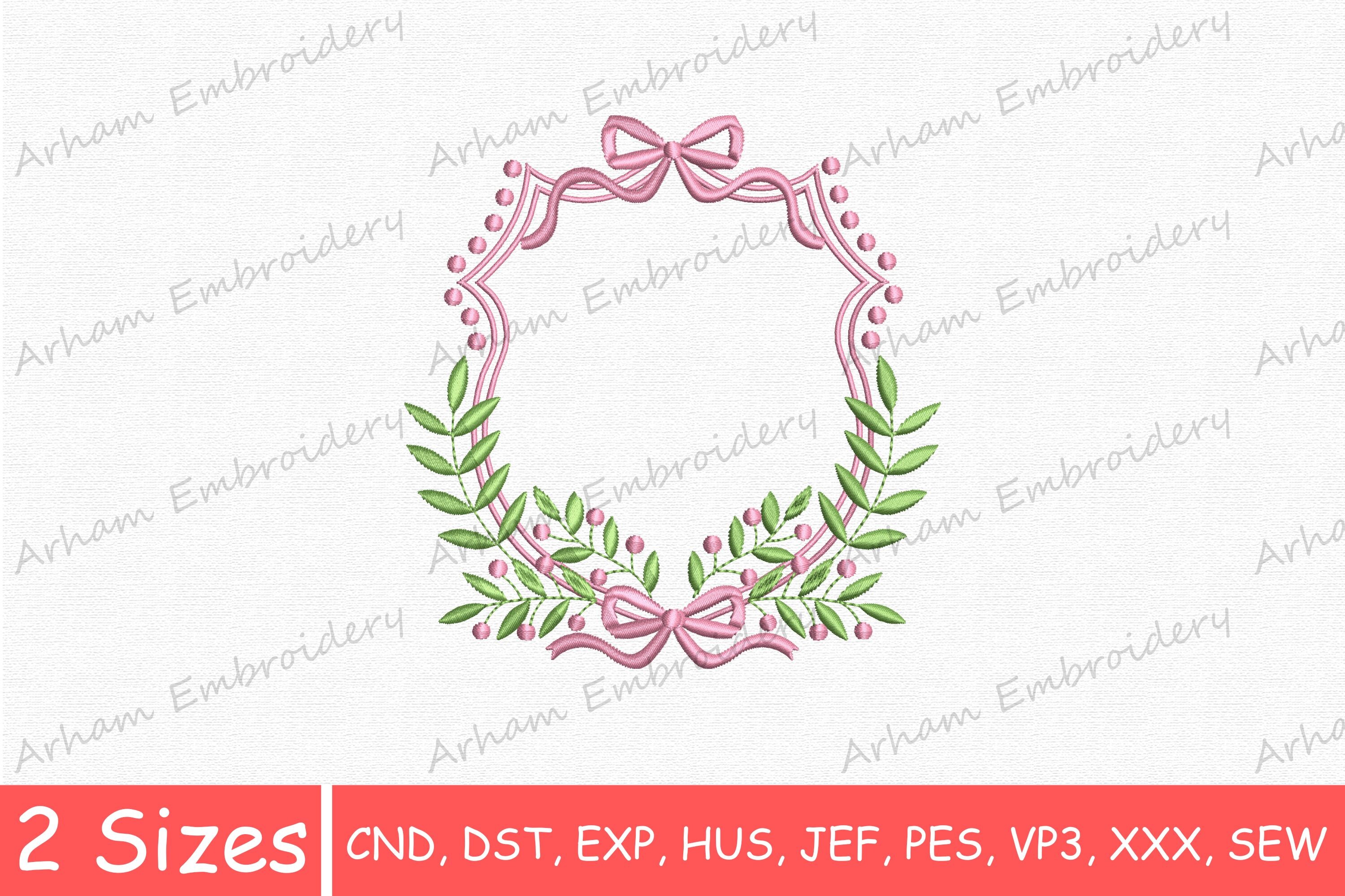 Pink Bow Frame with Leaves Monogram