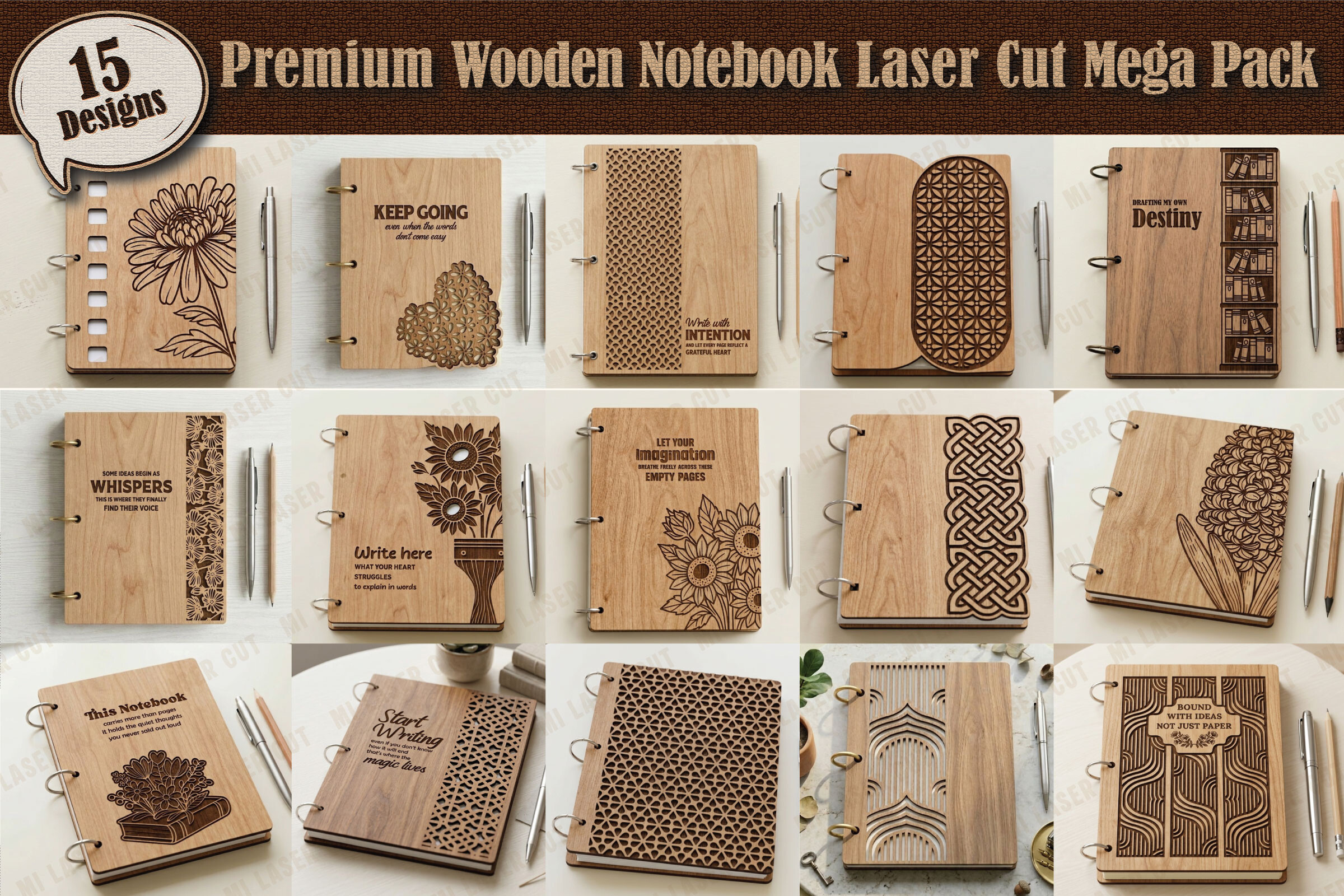 Premium Wooden Notebook Cover Mega Pack