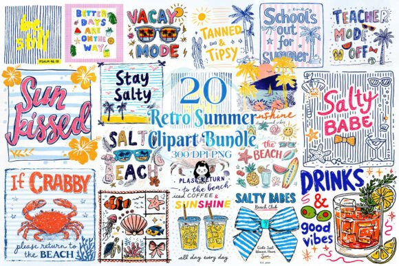 Retro Summer Beach PNG Bundle