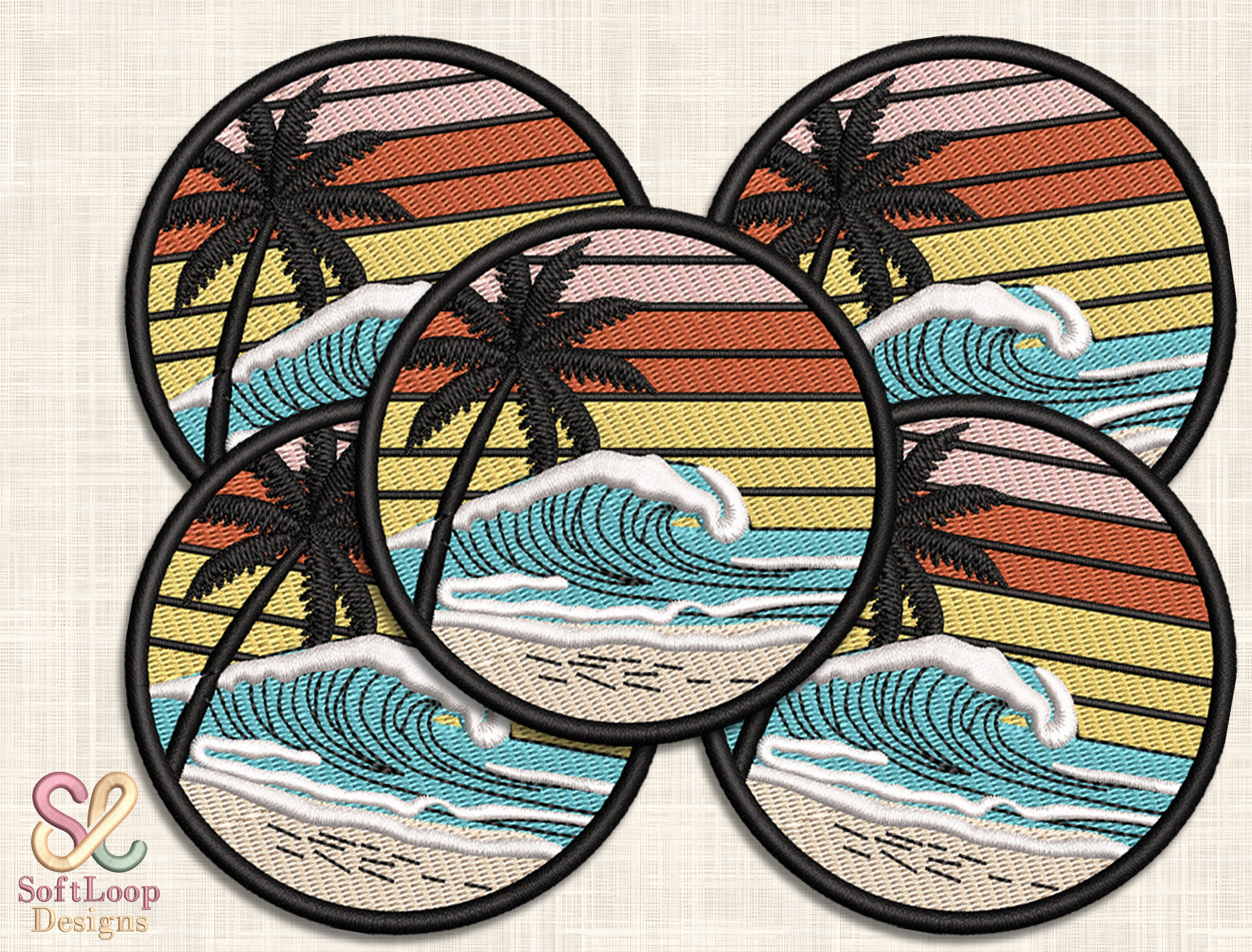 Retro Surf Wave Beach Sunset