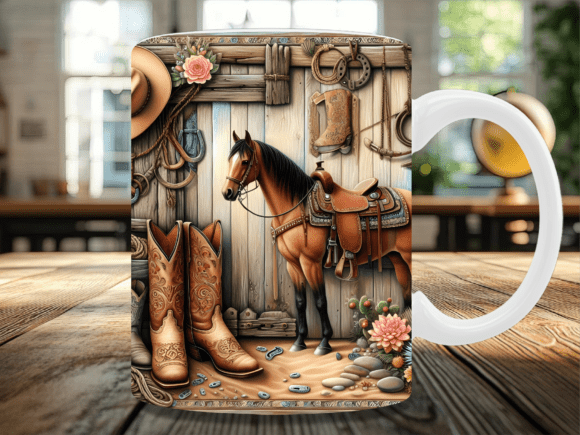 Rustic Western Stable Horse Mug Wrap