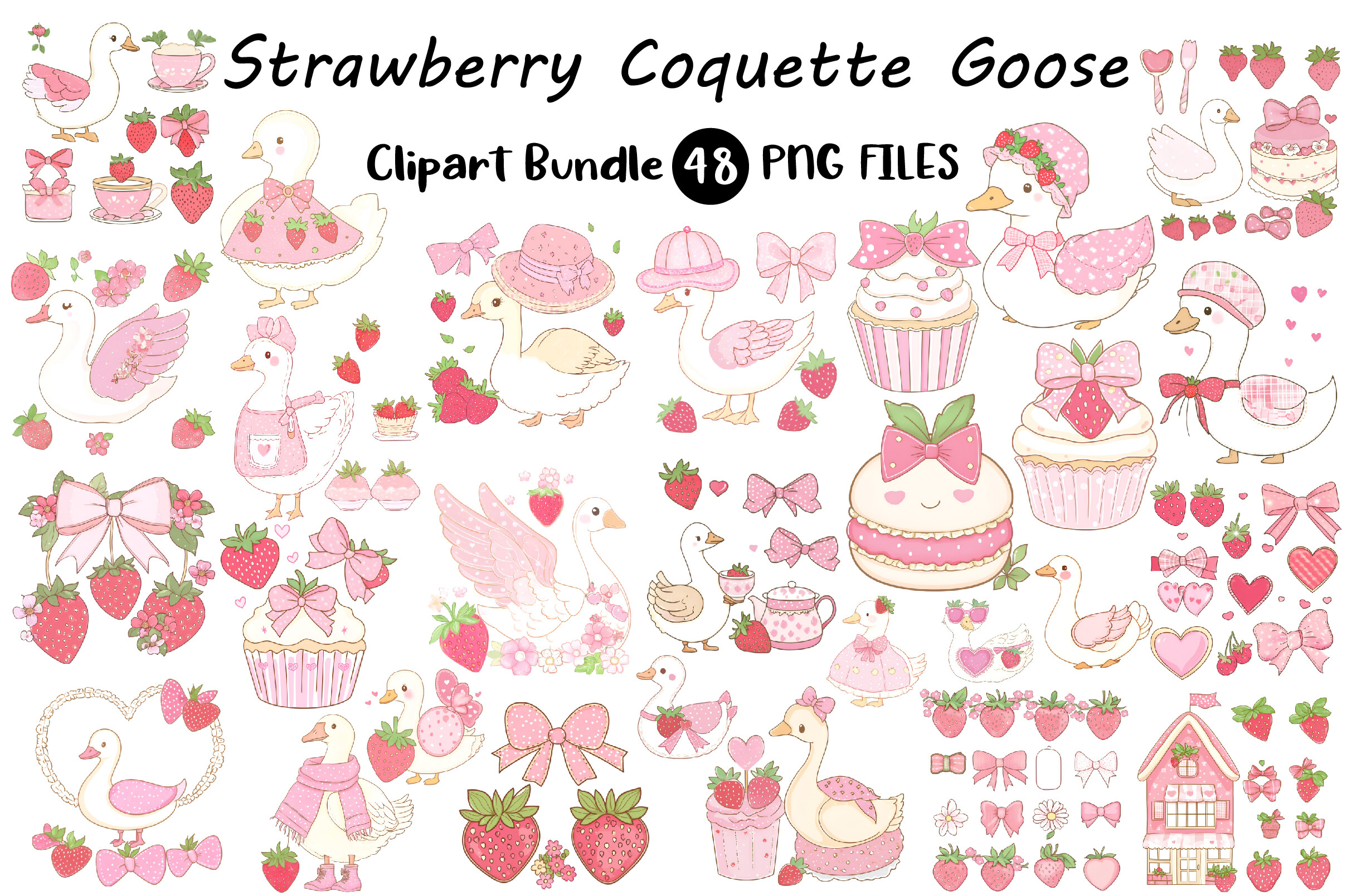 Strawberry Coquette Goose Clipart Graphic by Digital Artistic99 ...