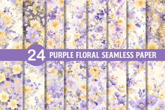 Watercolor Purple Floral Digital Paper