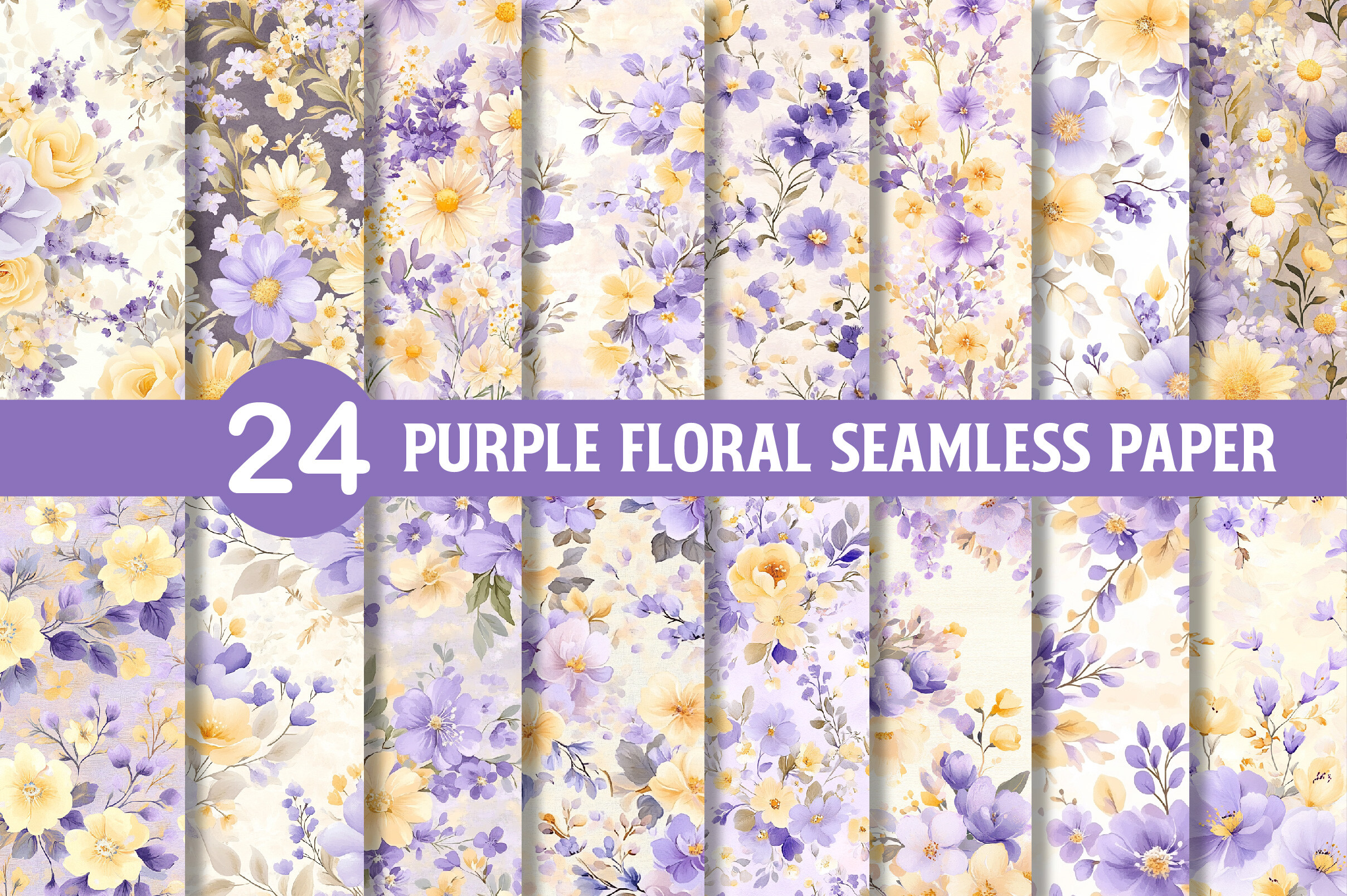 Watercolor Purple Floral Digital Paper