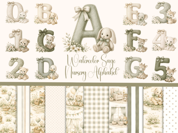 Watercolor Sage Nursery Alphabet