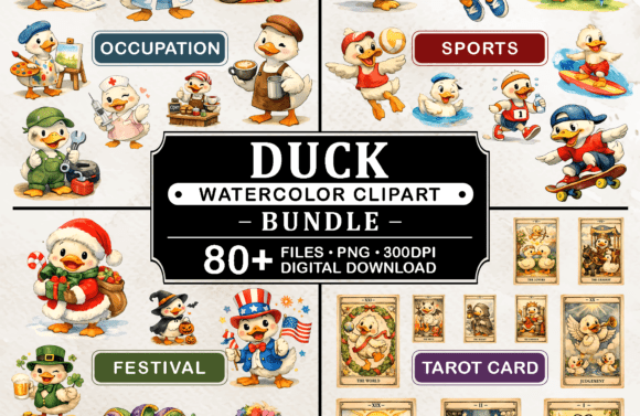 80+ PNG Duck Watercolor Bundle Clipart Graphic Illustrations By digitalplannerland