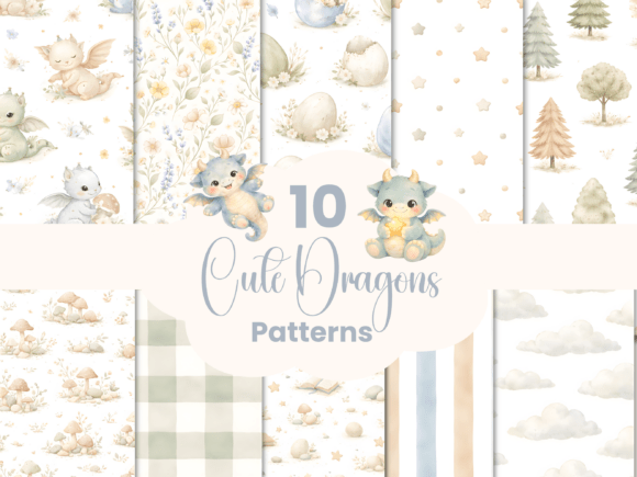 Baby Dragon Scrapbook Paper Graphic AI Patterns By Andreea Eremia Design