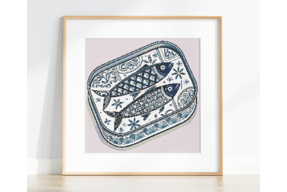 Blue Sardine Can Cross Stitch Pattern
