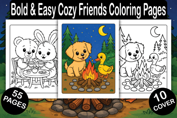 Bold & Easy Cozy Friends Coloring Pages Grafik Ausmalseiten & Malbücher für Erwachsene Von Creative Line Art