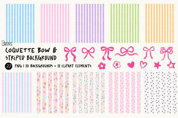 Coquette Bow & Striped Background Bundle