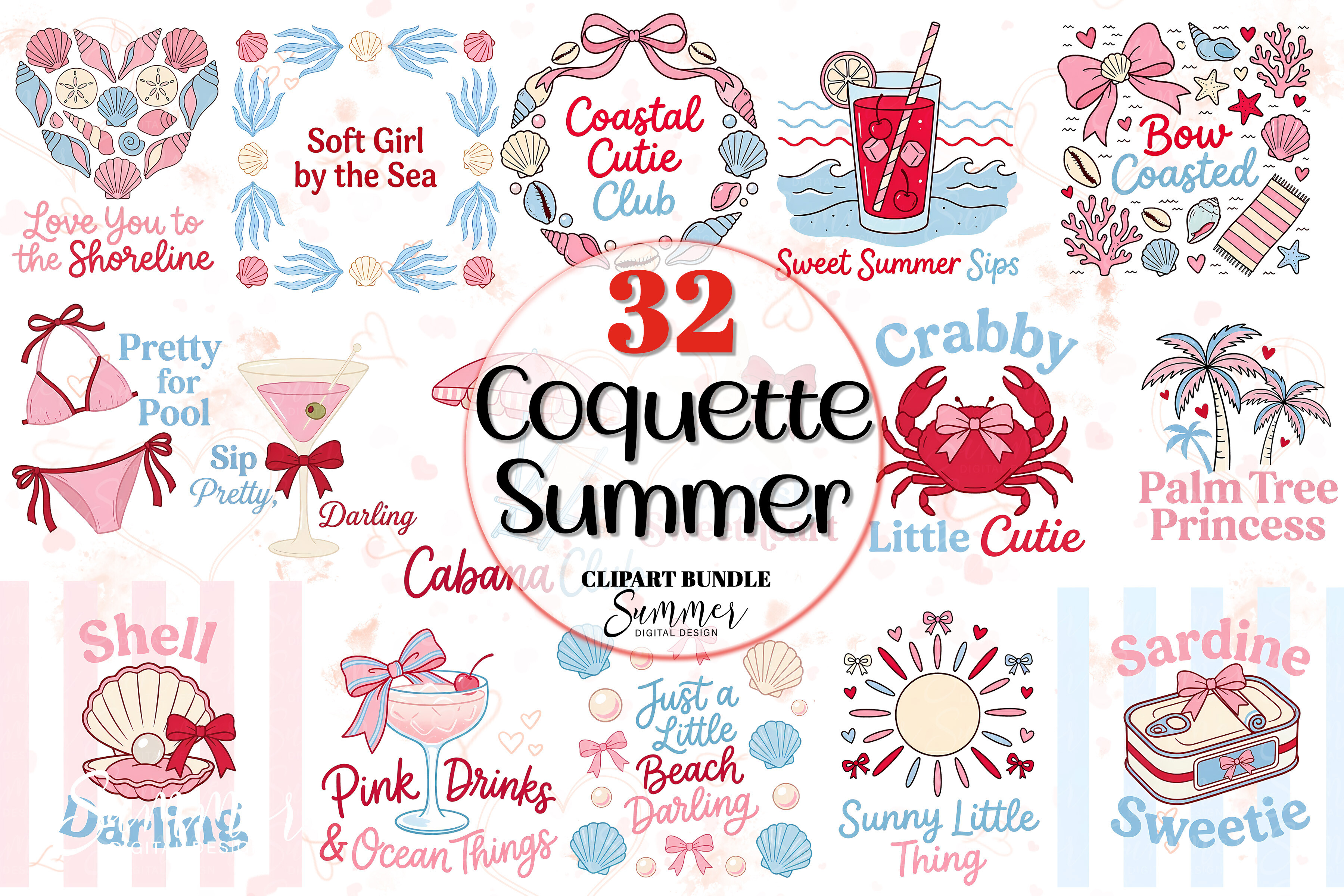 Coquette Summer Beach Clipart Bundle Graphic by Summer Digital Design ...