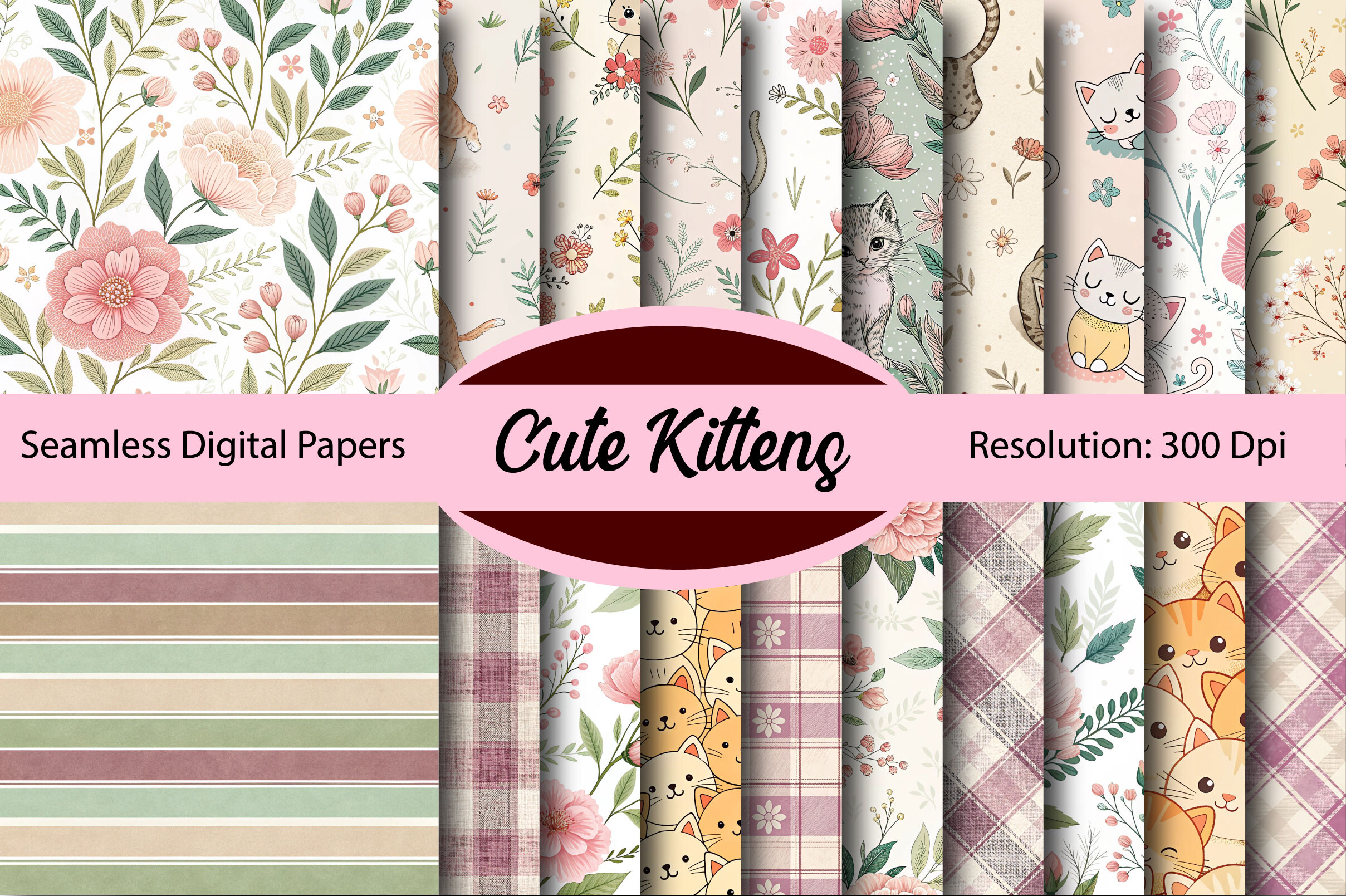 Cute Kittens Seamless Digital Paper Graphic by Colourful · Creative Fabrica