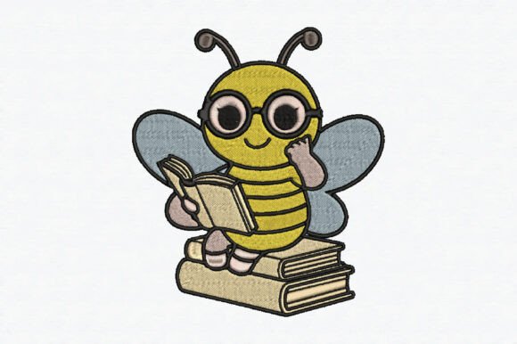 Cute Reading Bee Embroidery