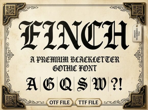 Preview specimen of Finch blackletter font