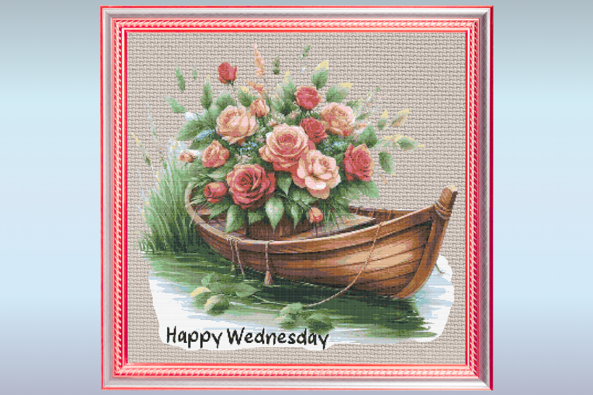 Happy Wednesday Floral Boat Cross Stitch