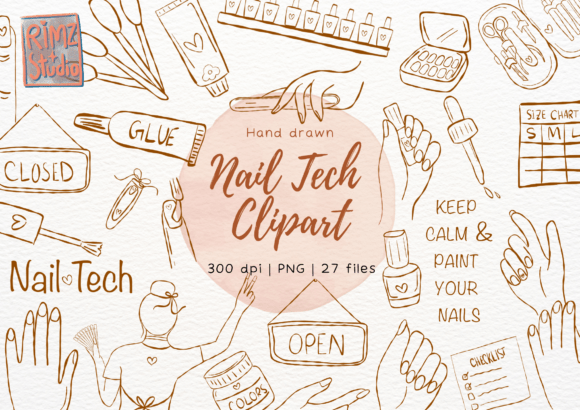 Nail Tech Hand Drawn Elements Collection Grafik Druckbare Illustrationen Von RimzStudio