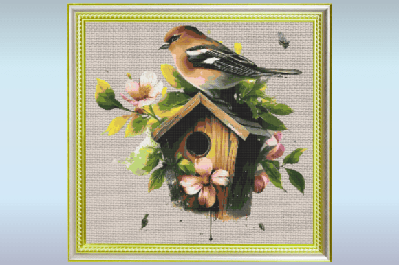 Spring Birdhouse Floral Cross Stitch