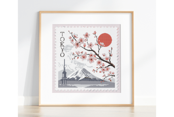 Tokyo Postage Stamp Cross Stitch Pattern
