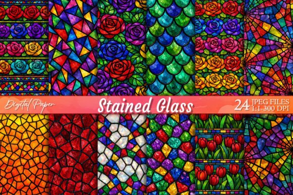 Vibrant Stained Glass Digital Paper
