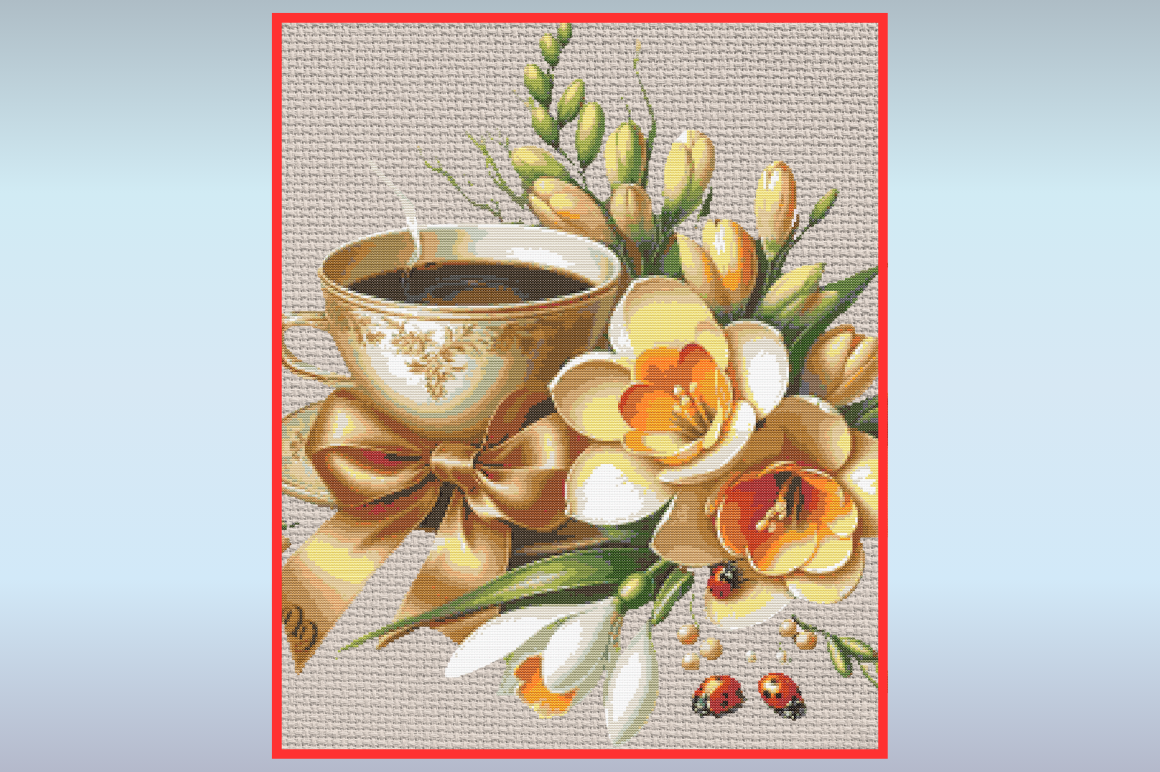 Vintage Floral Coffee Cup Cross Stitch