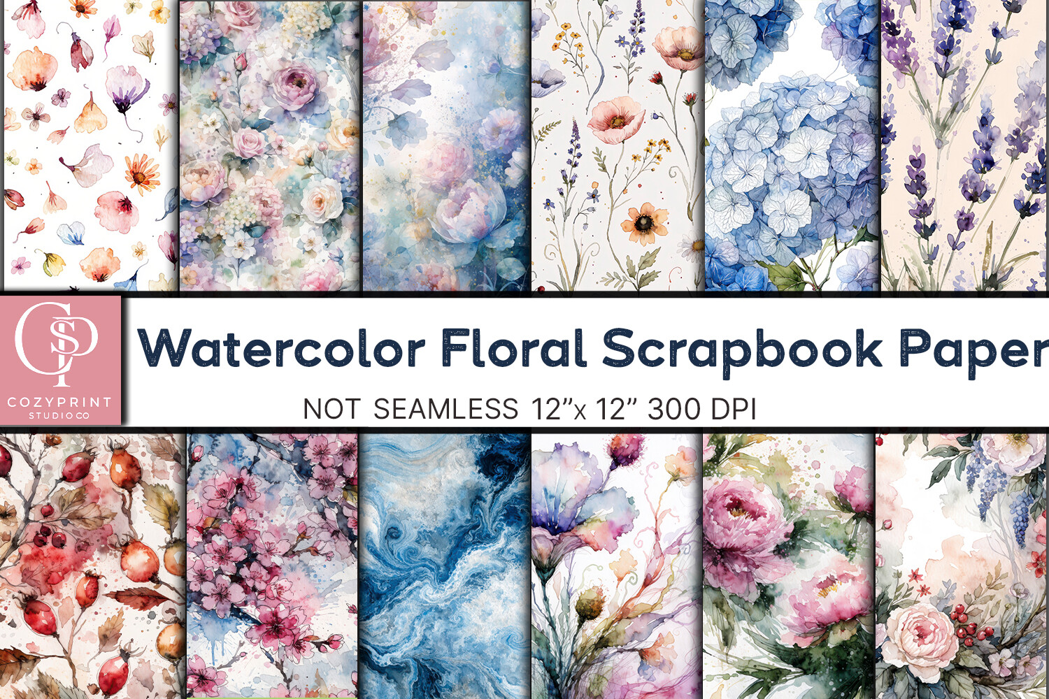 Watercolor Floral Scrapbooking Paper Graphic by CozyPrint Studio Co ...