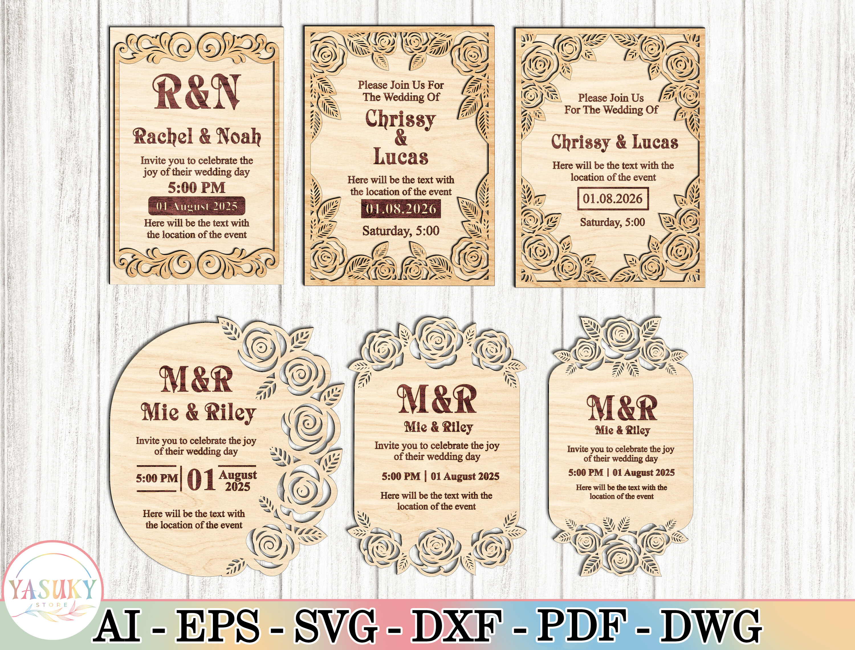 Laser cut floral wedding invitation design