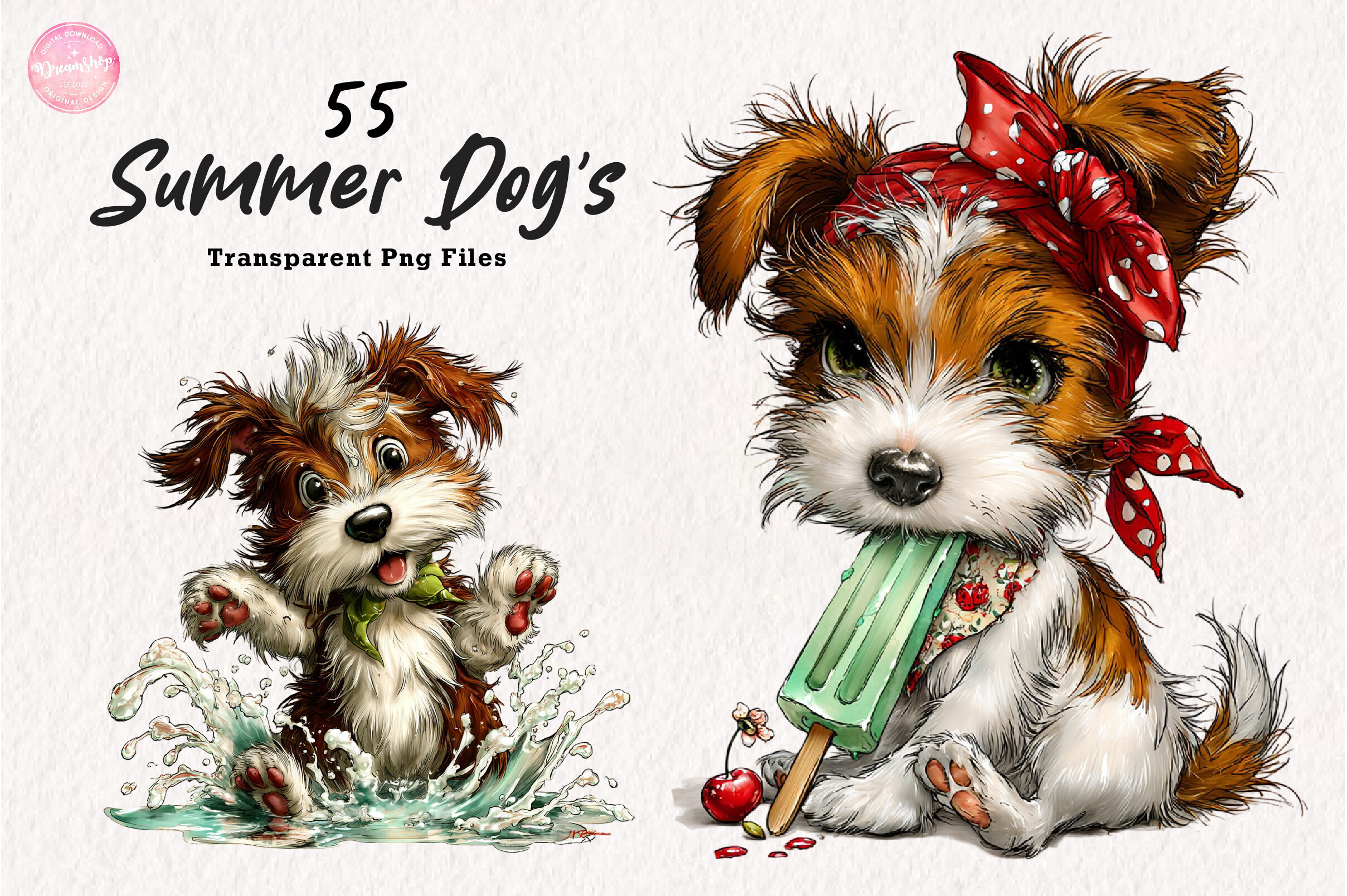 Whimsical Summer Dogs Clipart Bundle Graphic by Dreamshop · Creative ...