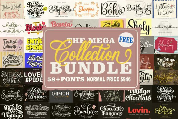 Giveaway – Mega Collection Font Bundle: Free 58 Premium Script, Calligraphy, Vintage, and Display Fonts