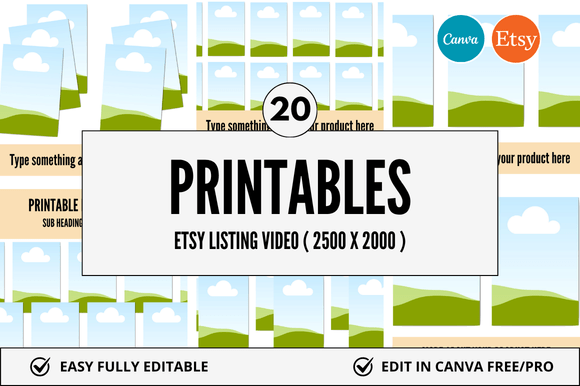 20 Printables Etsy Video Mockup