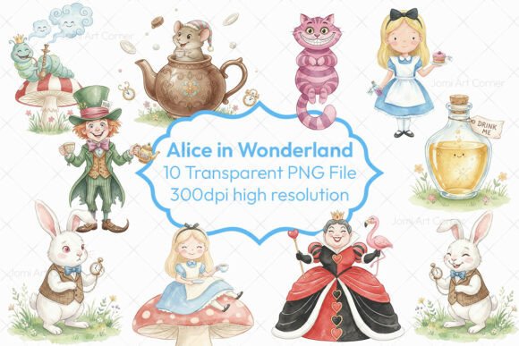 Alice Wonderland Clipart PNG Bundle Sets