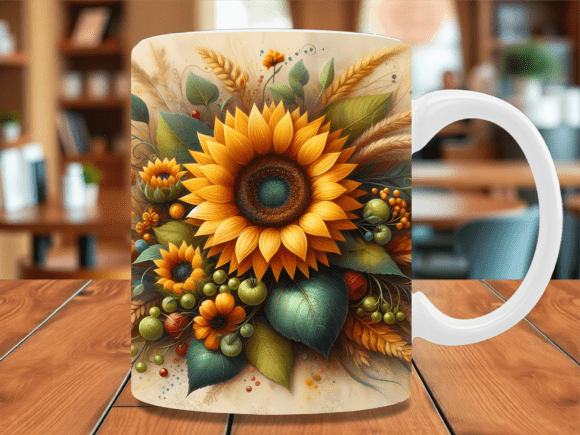 Autumn Sunflower Floral Bloom Mug Wrap Graphics