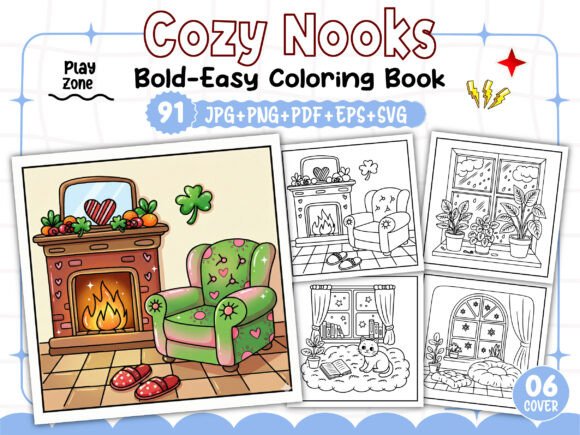 Preview of Bold and Easy Cozy Nooks Coloring Book coloring pages for adults