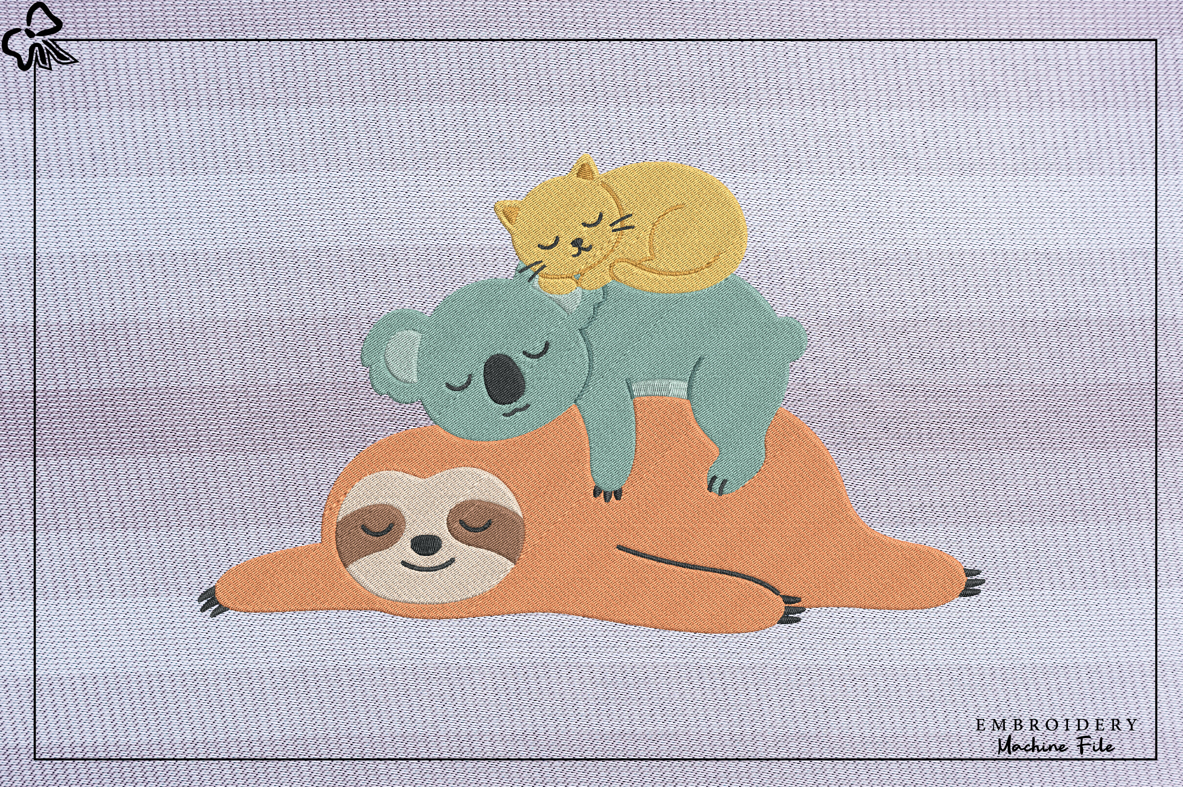 Cute Sleeping Animals Embroidery Design