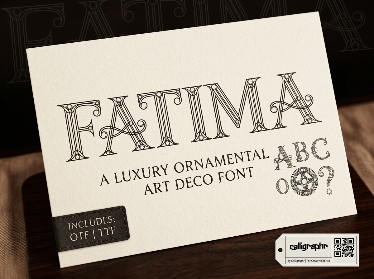Fatima preview — ornamental display font with circular deco motifs