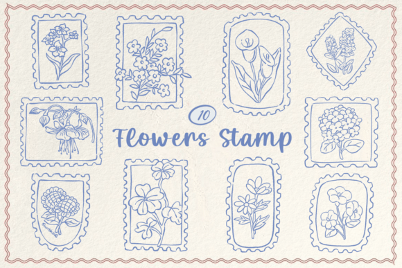 Flowers Postage Stamp PNG Clipart Bundle Graphic by Lemon.design ...