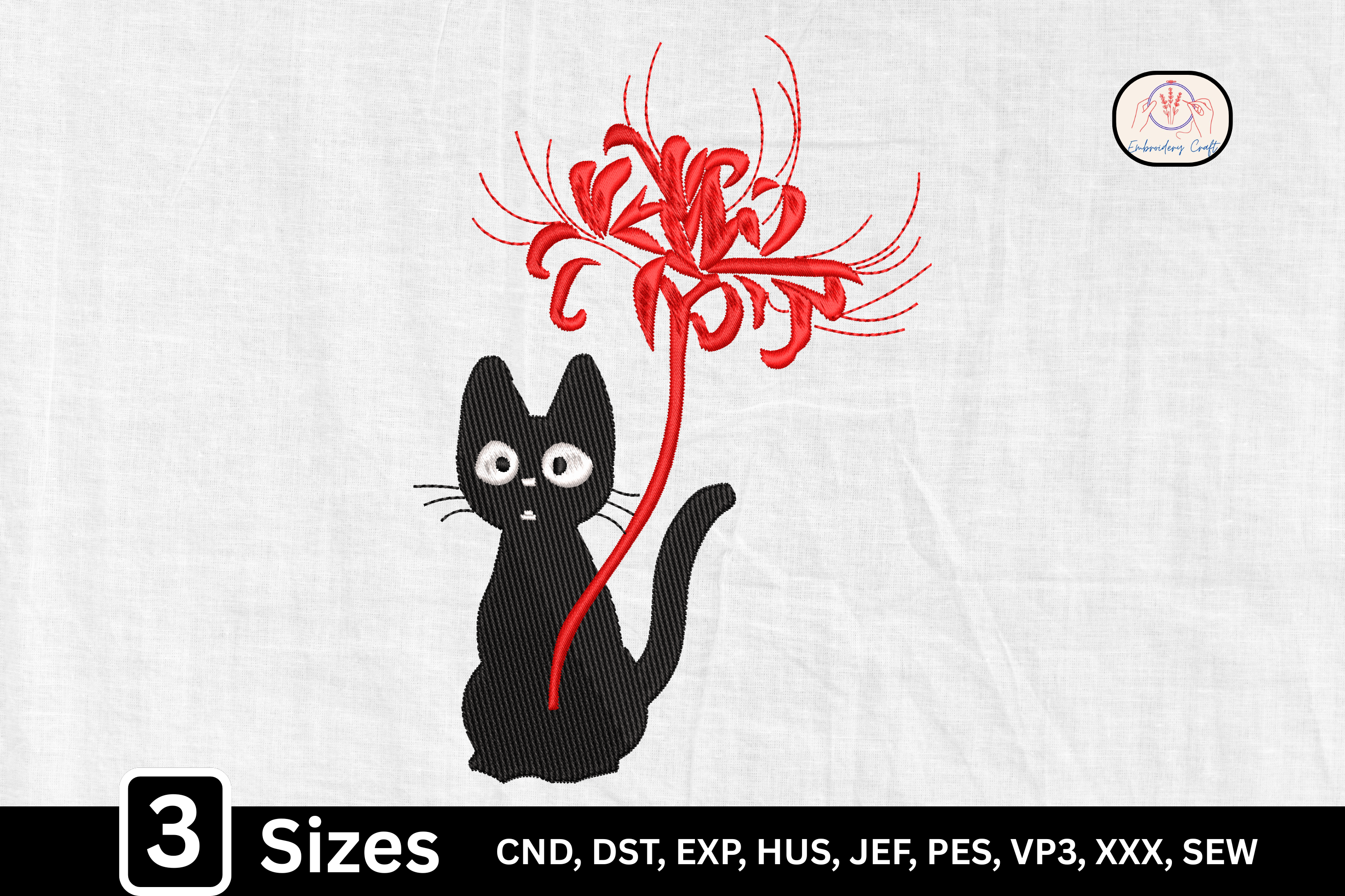 Japanese Floral Black Cat