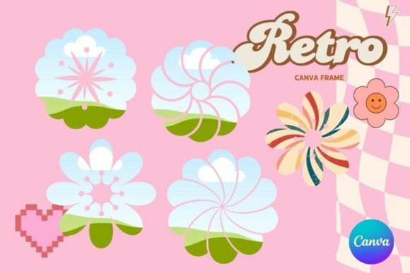 Retro Flower Canva Frame Add Photo_23 Gráfico Canva Por Canva Frame Template