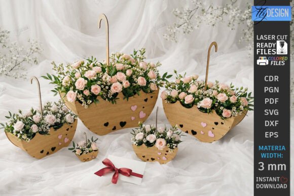 Umbrella Flower Box Laser Cut | Floral · Creative Fabrica