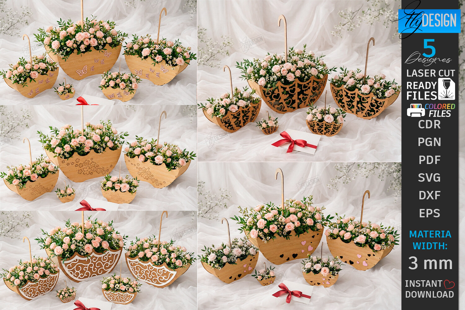 Umbrella Flower Boxes Laser Cut Bundle · Creative Fabrica