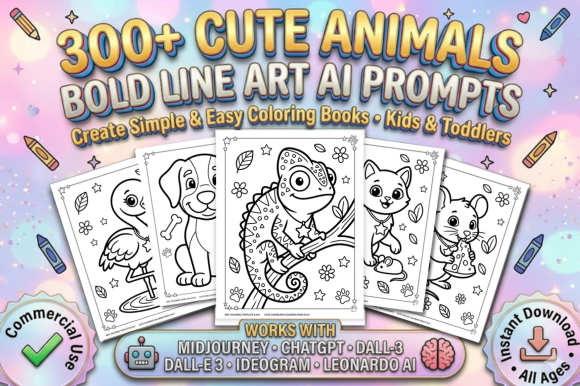 300 Bold Cute Animal Coloring Prompts
